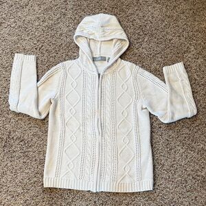 Liz Claiborne Cream Hooded Cable Zip Cardigan